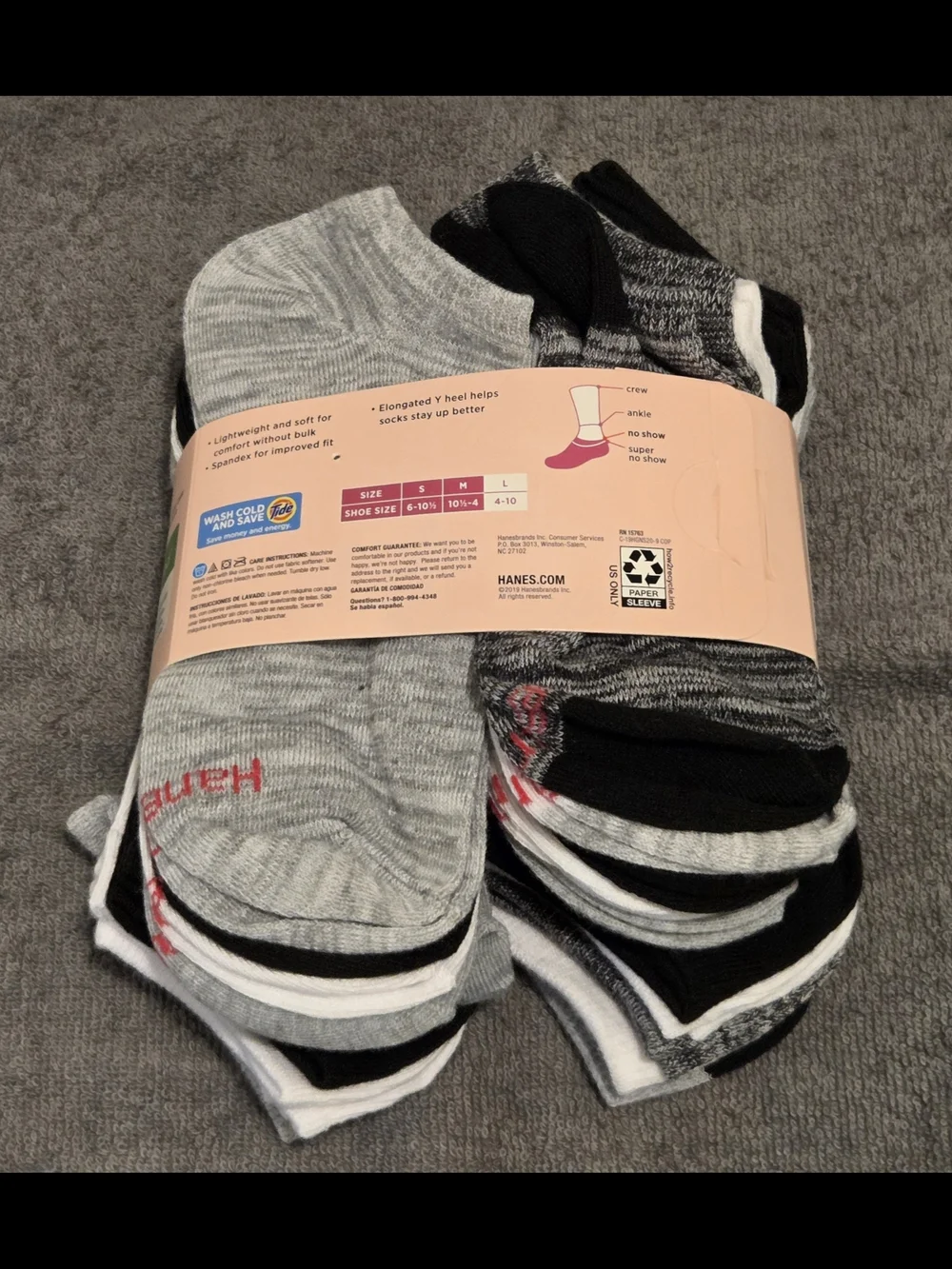 Hanes Girls' No-Show Socks - Gray, Black, White (20 Pack)